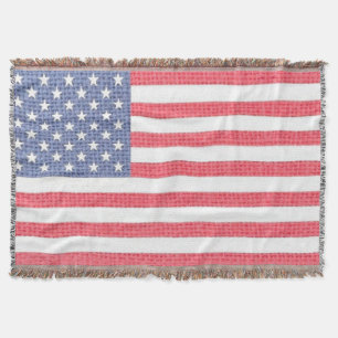 Vintage US Patriotic American Flag Burlap Effect Throw Blanket