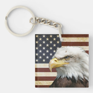 Vintage US USA Flag with American Eagle Key Ring