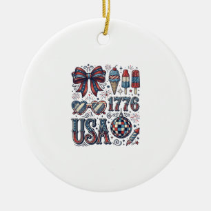 Vintage USA 1776 Patriotic Summer Shirt Design_1 Ceramic Tree Decoration