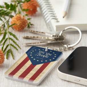 Vintage USA 250th Birthday Flag, Patriotic Freedom Key Ring