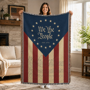 Vintage USA 250th Birthday Flag, Patriotic Freedom Throw Blanket