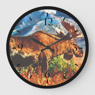Vintage USA Alaska bull moose Large Clock