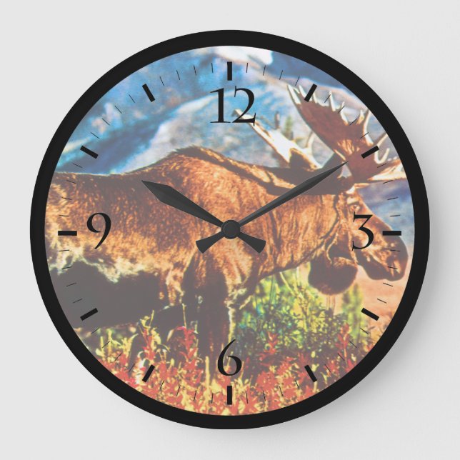 Vintage USA Alaska bull moose  Large Clock (Front)