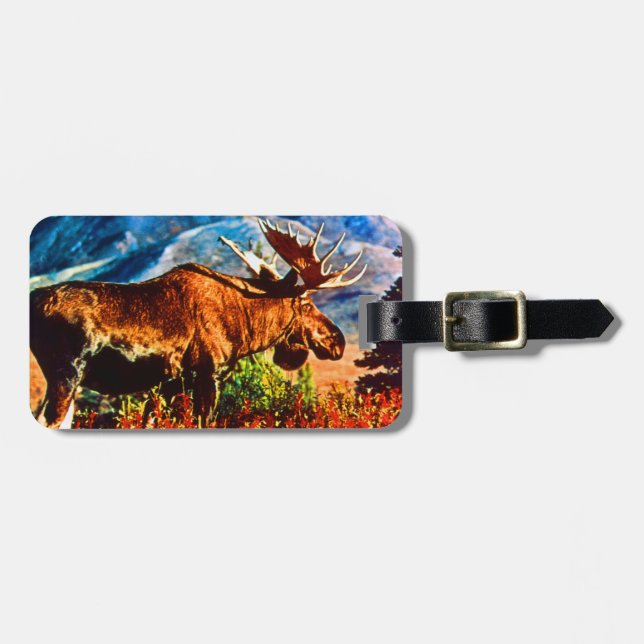 Vintage USA Alaska bull moose  Luggage Tag (Front Horizontal)