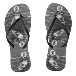 Vintage USA Alaska eskimo and his kayak Flip Flops