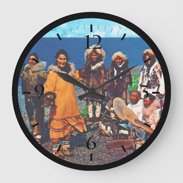 Vintage USA Alaska Eskimo dancers Large Clock (Front)
