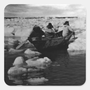 Vintage USA Alaska Eskimo hunters 1970 Square Sticker