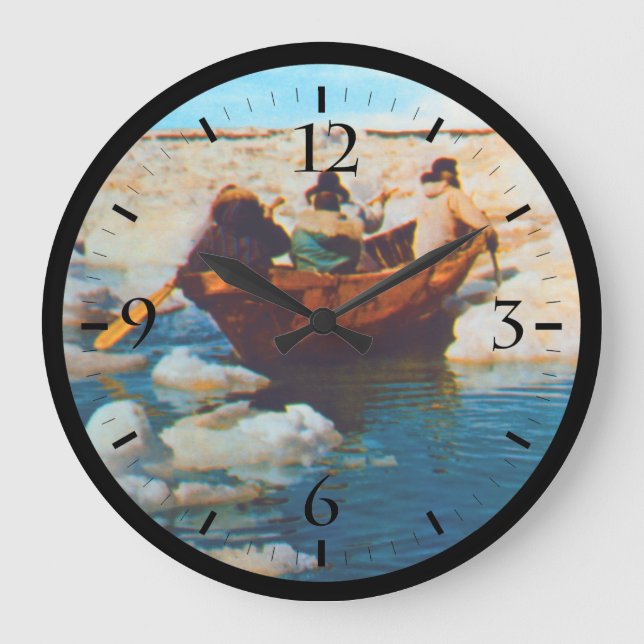 Vintage USA Alaska Eskimo hunters Large Clock (Front)