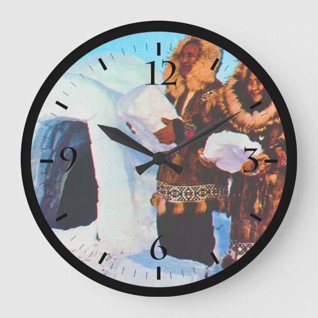 Vintage USA Alaska igloo builders Large Clock (Front)