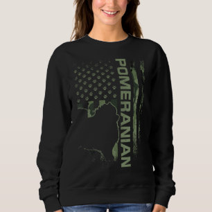 Vintage USA American Camo Flag Pomeranian Dog Pom Sweatshirt