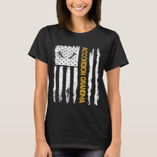 Vintage Usa American Flag Accordion Grandma Silhou T-Shirt