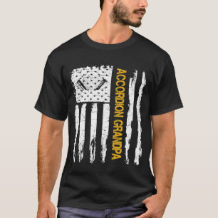 Vintage Usa American Flag Accordion Grandpa Silhou T-Shirt