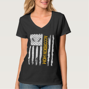 Vintage Usa American Flag Accordion Mum Silhouette T-Shirt