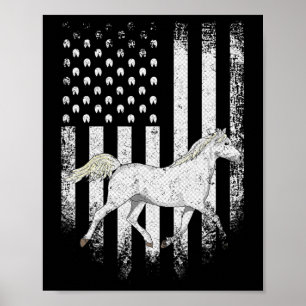 Vintage Usa American Flag Arabian Horse Horseback  Poster