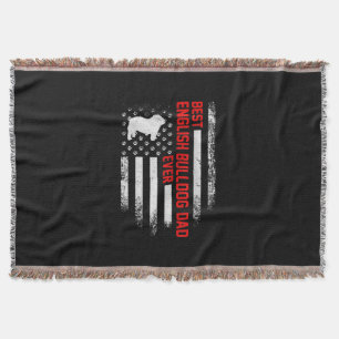 Vintage USA American Flag Best English Bulldog Throw Blanket