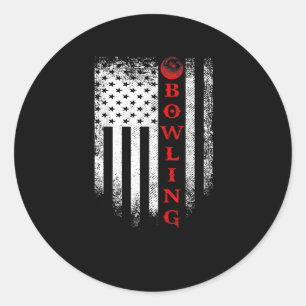 Vintage USA American Flag Bowling Bowler Silhouett Classic Round Sticker