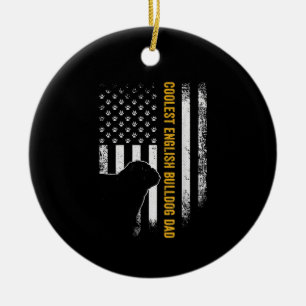 Vintage USA American Flag Coolest English Bulldog Ceramic Tree Decoration
