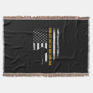 Vintage USA American Flag Coolest English Bulldog Throw Blanket