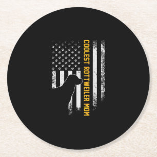 Vintage USA American Flag Coolest Rottweiler Mum Round Paper Coaster