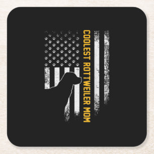 Vintage USA American Flag Coolest Rottweiler Mum Square Paper Coaster