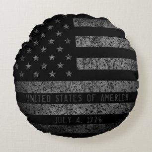 Vintage USA American Flag Distressed Text Round Cushion