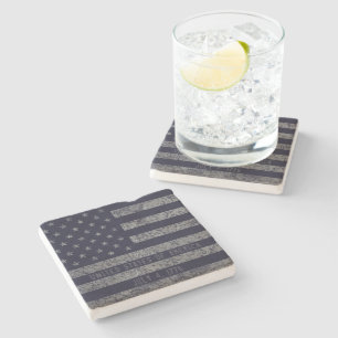 Vintage USA American Flag Distressed Text Stone Coaster