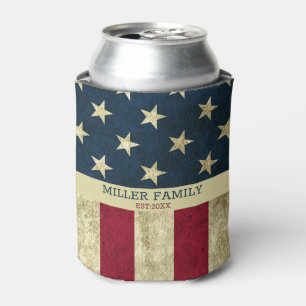 Vintage USA American Flag Family Name Patriotic Can Cooler