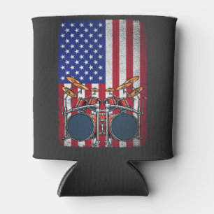 Vintage USA American Flag Funny Drummer Musicians  Can Cooler