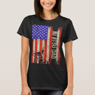 Vintage USA American Flag Judo Karate Dad Silhouet T-Shirt