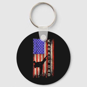 Vintage Usa American Flag Karate Dad Karateka Silh Key Ring