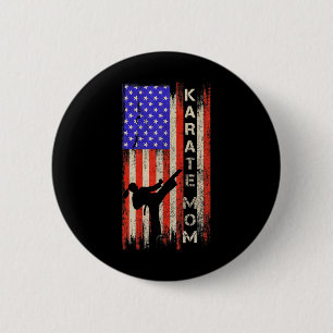 Vintage Usa American Flag Karate Mum Karateka Silh 6 Cm Round Badge