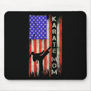 Vintage Usa American Flag Karate Mum Karateka Silh Mouse Mat