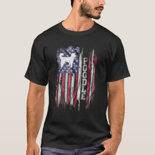 Vintage USA American Flag Love Poodle Dog Silhouet T-Shirt