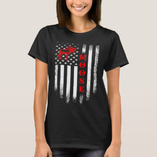 Vintage USA American Flag Moose Wapiti Deer Stag T-Shirt