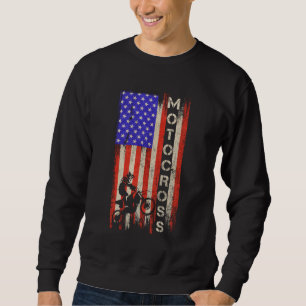 Vintage USA American Flag Motocross Dirt Bike Silh Sweatshirt