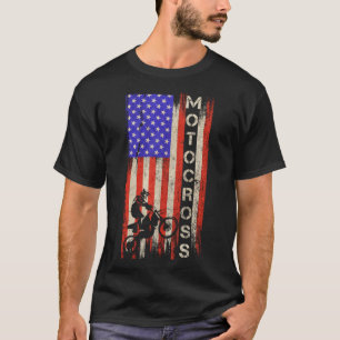 Vintage USA American Flag Motocross Dirt Bike Silh T-Shirt