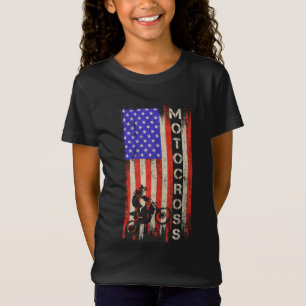 Vintage USA American Flag Motocross Dirt Bike Silh T-Shirt