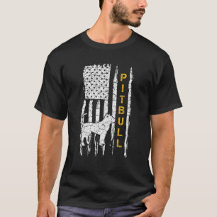 Vintage USA American Flag Pitbull Dog Pittie Silho T-Shirt