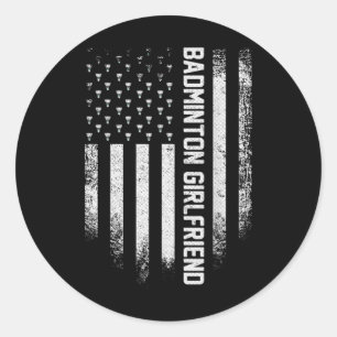 Vintage Usa American Flag Proud Badminton Girlfrie Classic Round Sticker