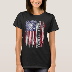 Vintage USA American Flag Proud Hockey Grandpa Sil T-Shirt