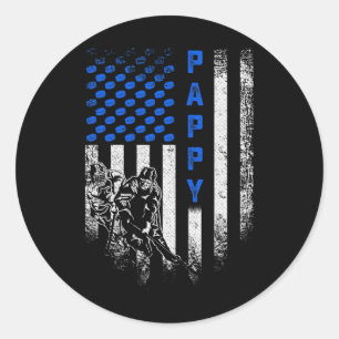 Vintage Usa American Flag Proud Hockey Pappy Silho Classic Round Sticker