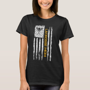 Vintage Usa American Flag Proud Lacrosse Mum Silho T-Shirt