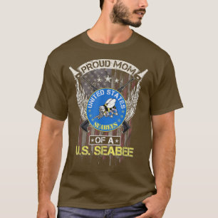 Vintage USA American Flag Proud Mum Of A US Seabee T-Shirt