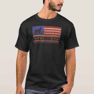 Vintage Usa American Flag Proud Pitbull Dog Mum Si T-Shirt