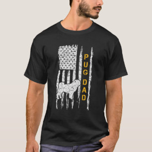 Vintage USA American Flag Pugdog Pug Dog Dad Silho T-Shirt