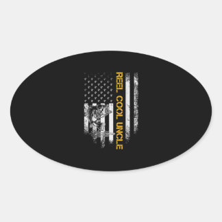 Vintage USA American Flag Reel Cool Uncle Funny Oval Sticker