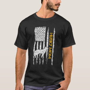 Vintage USA American Flag Siberian Husky Dog Mum S T-Shirt