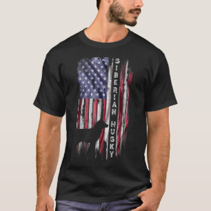 Vintage Usa American Flag Siberian Husky Silhouet T-Shirt