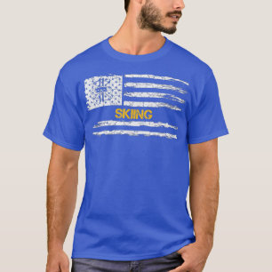 Vintage USA American Flag Skiing Player Skier T-Shirt