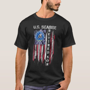 Vintage Usa American Flag Us Seabee Proud Retired  T-Shirt